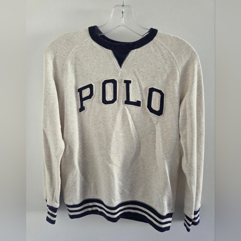 Vintage Polo Ralph Lauren Kid's crewneck fleece sweatshirt Big Front Logo Sz M